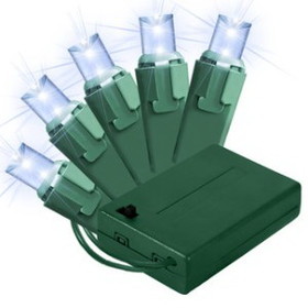 Winterland BAT-50MMPW-4G ; 5MM Chonical Battery Operated LED Pure White 50 count lights set on Green Wire