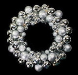 Winterland BAT-BWR-16-SLV-PW 16" Silver Ball Wreath With Battery Powered Pure White LEDs