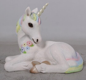Winterland FAIRY-UNIC-RST 2' Tall Resting Unicorn White with Rainbow Mane and Tail