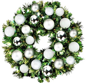 LEDgen GWBM-02-ICE-LWW 2' Mixed Blend Pine Wreath with Warm White LED Lights and Ice Themed Ornaments