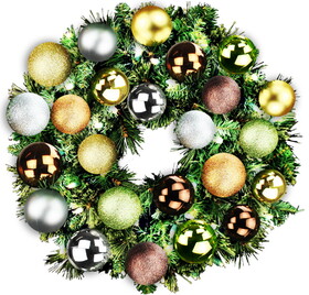 LEDgen GWBM-02-WOOD-LWW 2' Mixed Blend Wreath with Warm White LED Lights and Woodland Themed Ornaments