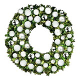 LEDgen GWBM-05-ICE-LWW 5' Warm White Pre-Lit LED Blended Pine Christmas Wreath Decorated with The Iceland Ornament Collection