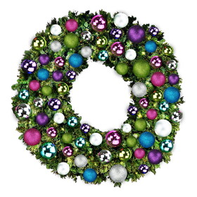 LEDgen GWBM-06-VIC-LWW 6' Pre-Lit Warm White LED Blended Pine Wreath with the Victorian Ornament Collection