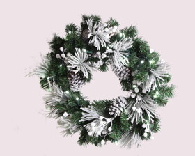 LEDgen GWFL24-WC-PW 24" Flocked White Wreath with White Berries