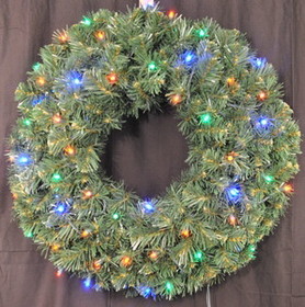 LEDgen GWSQ-02-L4M-BAT 2' Sequoia Pine Wreath Pre-Lit with Multi Colored LEDS