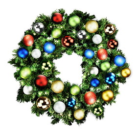 LEDgen GWSQ-03-FIESTA-LWW 3' Sequoia Wreath Decorated with The Fiesta Ornament Collection