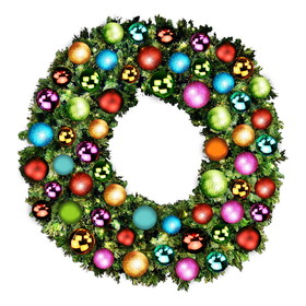 LEDgen GWSQ-05-TROP-LWW 5' Pre-Lit Warm White Sequoia Wreath Decorated with the Tropical Ornament Collection