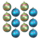 LEDgen ORN-12PK-LD-MDGR 12 Pack Ball Ornaments with Mardi Gras Dot and Line Design