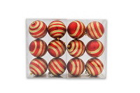 LEDgen ORN-12PK-LN-GO 12 Pack Red Ball Ornaments with Gold Glitter Lines