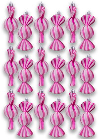 LEDgen ORN-18PK-CDY-HPI 18 Pack 4" Hot Pink Candy Ornament with White Glitter