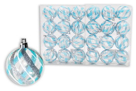 LEDgen ORN-24PK-CL-ASW 24 Pack Clear Ball Ornament with Aqua, Silver and White swirls Design