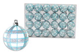LEDgen ORN-24PK-PLD-AQ 24 Pack White Ball Ornament with Aqua and Silver Plaid Design