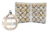 LEDgen ORN-24PK-PLD-GO 24 Pack White Ball Ornament with Gold and Silver Plaid Design