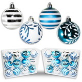 LEDgen ORN-24PK-SFLN-AQ 24 Pack Aqua and White Ball Ornament with Snowflake and Line Glitter Design