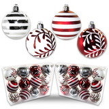 LEDgen ORN-24PK-SFLN-RE 24 Pack Red and White Ball Ornament with Snowflake and Line Glitter Design