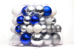 LEDgen ORN-62PK-BWS Blue, White and Silver Ball Ornaments, 62PC