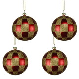 LEDgen ORN-CHKR-BALL-80-TRD 80MM RED AND GOLD CHECKERED ORNAMENT