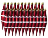 LEDgen ORN-FIN-24PK-LN-RW 24 Pack Red and White Finial Ornament with Line Design