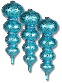 LEDgen ORN-FIN2-07-AQ-3PK 3 Pack 7" Aqua Finial Ornaments with Glitter Swirl Design
