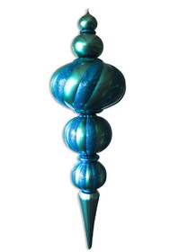 LEDgen ORN-OVS-FIN-82-AQ 82" Jumbo Aqua Finial Ornament with Aqua Glittered Stripes