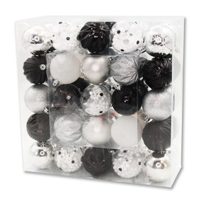 LEDgen ORNPK-ASTB-BUF-50 50 Pack Black, White, Silver and Clear Assorted Ball Ornaments