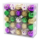LEDgen ORNPK-ASTB-MARDI-50 50 Pack Purple, Green, Gold and Clear Assorted Ball Ornaments