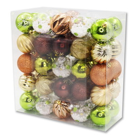 LEDgen ORNPK-ASTB-WOOD-50 50 Pack Lime Green, Green, Copper, Gold, Brown Assorted Ball Ornaments