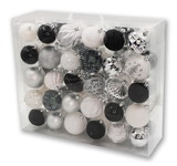 LEDgen ORNPK-BO-BUF-60 60 Pack Black, White and Silver Ball and Onion Assorted Ornaments