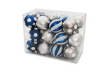 LEDgen ORNPK-LD-BLS-24 24 Pack Blue and Silver Line Design Ball Ornaments