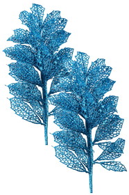 LEDgen PCK24-LF-BL-2PK 2 Pack 24" Blue Glittered Leaf Spray Pick