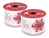 LEDgen RBN-5439906-RESLVWH-2PK 2 Pack of 30' White Ribbon with Red and Silver Glitter Snowflakes