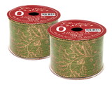 LEDgen RBN-5453758-LGGO-2PK 2 Pack of 30' Lime Green Ribbon with Gold Leaf and Berry Designs