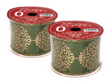 LEDgen RBN-5453816-GRGO-2PK 2 Pack of 30' Olive Green Ribbon with Shiny Gold Mandala Designs