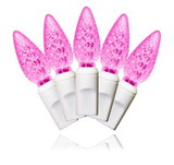 Winterland S-70C6PI-4W - 70 Count Standard Grade C6 Faceted Pink Led Light Set With In-Line Rectifer On White Wire