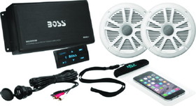 Boss 500 Watt/4 Channel Bluetooth Amplifier w/Pair Marine Speakers & USB Cable