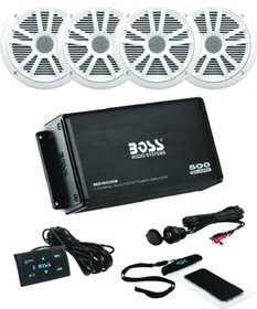 Boss Audio ASK904B64 Weatherproof Amplifier & 6.5" Speaker Package, White Speakers