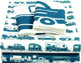 Camco 53298 Bed Sheets, Short Queen, Blue/white RV print