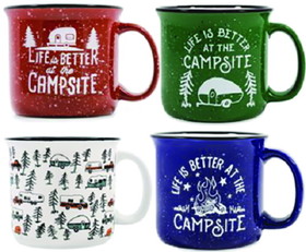 Camco 53357 Ceramic Mug, 14 oz., 4/pk, Assorted Colors