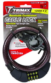 Trimax TNRC126 Trimaflex Non-Coiled Resettable Combination Cable Lock, 6&#39; x 12mm