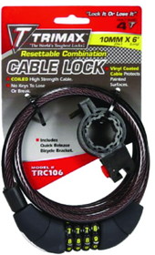 Trimax TRC106 Quadra-Braid 6&#39; x 10mm Cable Lock with Combination & Quick Release Bracket