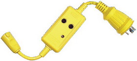 Hubbell HBL105GF Yellow Watertight 30A Twist Lock to 15A Straight Blade Adapter with GFCI 30