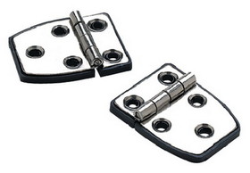 SeaChoice 50-34351 (2) 2-1/4" x 1-1/2" Polished Stainless Steel 3/4" Short Side Hinges with Black Nylon Base Plate