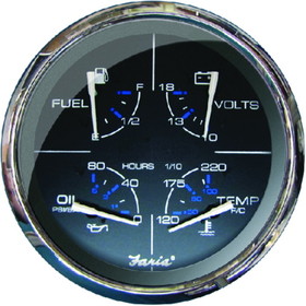 Faria F33751 Chesapeake Black Stainless Steel Multifunction Gauge: Fuel Level, Oil psi, Water Temp, Voltmeter