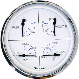 Faria F33864 Chesapeake White Stainless Steel Multifunction Gauge: Fuel Level, Oil psi, Water Temp, Voltmeter