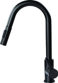 Flow-Max 2021090600 Pull Down Single Hole Faucet, Bullet Style, Black