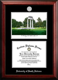 Campus Images AL991LSED-1185 University of South Alabama 11w x 8.5h Silver Embossed Diploma Frame with Campus Images Lithograph