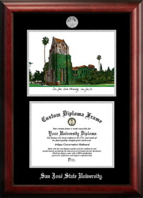 Campus Images CA929LSED-1185 San Jose State University 11w x 8.5h Silver Embossed Diploma Frame with Campus Images Lithograph