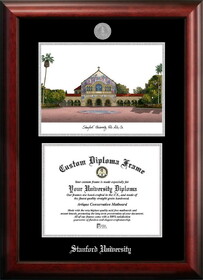 Campus Images CA932LSED-1185 Stanford University 11w x 8.5h Silver Embossed Diploma Frame with Campus Images Lithograph