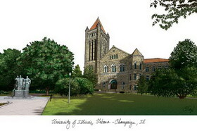 Campus Images IL976MBSGED-1185 University of Illinois, Urbana-Champaign 11w x 8.5h Manhattan Black Single Mat Gold Embossed Diploma Frame with Bonus Campus Images Lithograph