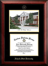 Campus Images LA997LGED-1185 Nicholls State University 11w x 8.5h Gold Embossed Diploma Frame with Campus Images Lithograph